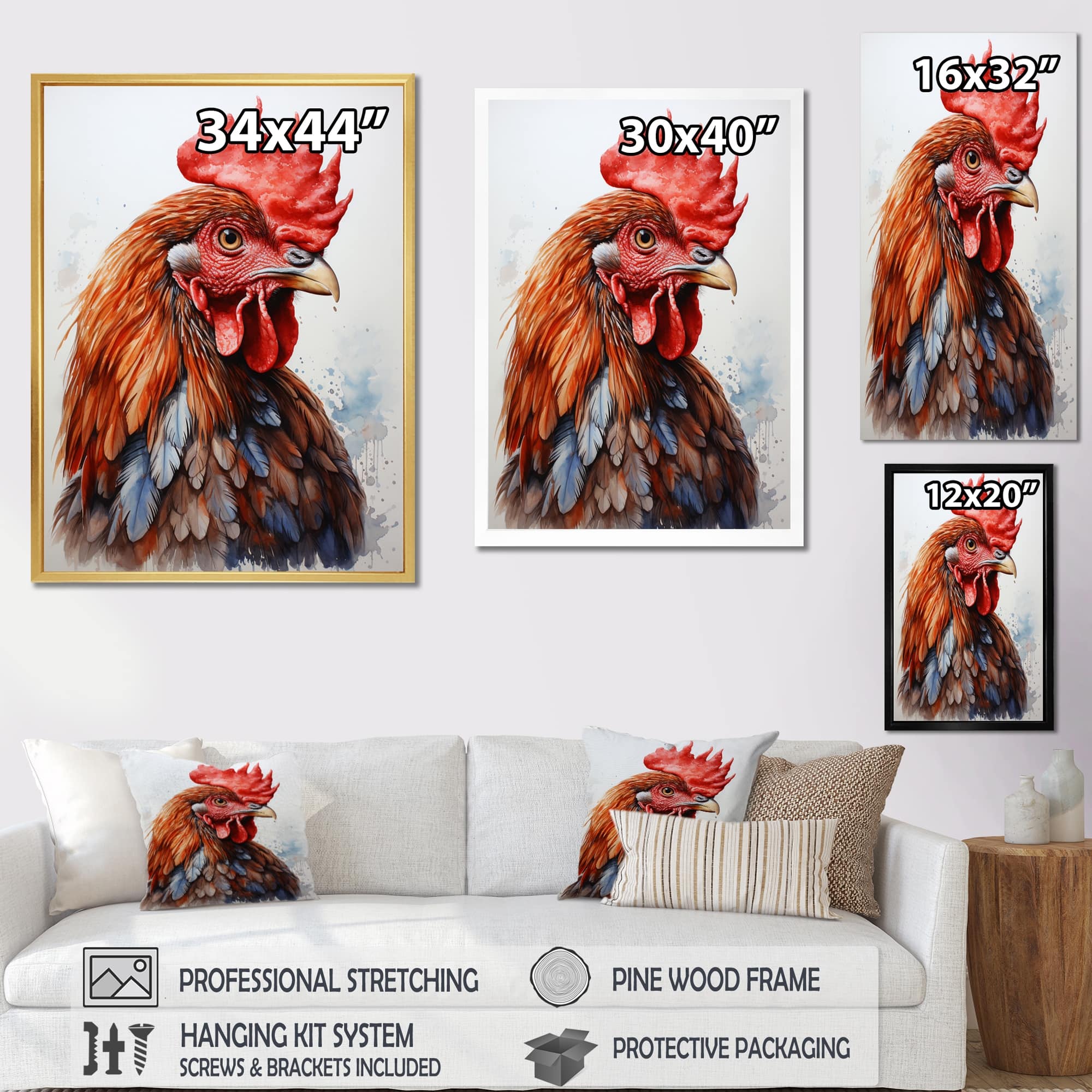 Designart "Abstract Rooster Portrait" Animals Rooster Framed Canvas Print Bed Bath & Beyond